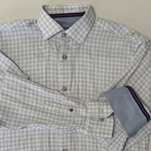 Luchiano Visconti Black Mens Lg Sleeve Shirt, Small, White/ Blue Checked, Woven